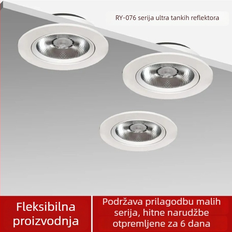 Ugradni ultra-tanki podesivi LED reflektor COB, aluminijsko kućište, CRI ≥95, stropni usmjeren downlight, boje temperature 3000K/3500K/4000K/6000K