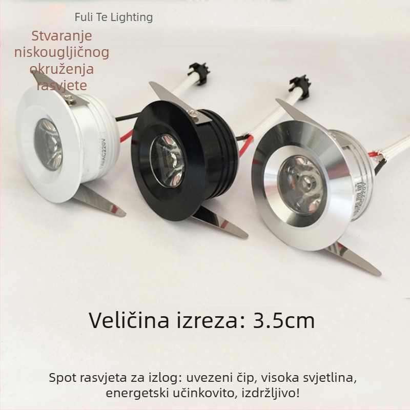 LED mini spot svjetlo 1W, Bull's Eye dizajn, stropna svjetiljka za vitrine i nakit, otvor 3,5 cm