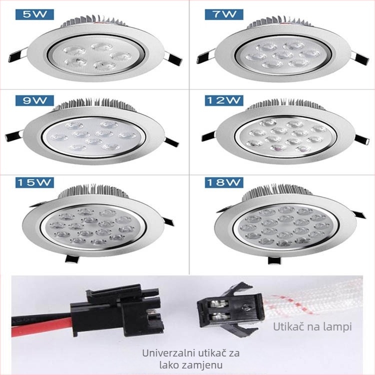 LED stropno spot svjetlo, ugrađeno, za kućnu pozadinsku zidnu površinu, 3W/5W/7W i 12W/18W, Bullseye svjetlo