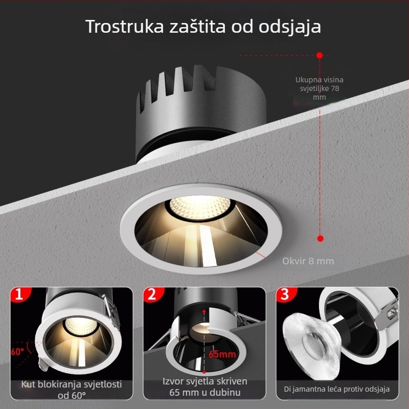 Prilagođeni niskonaponski LED spot 12V/24V s dubokom šalicom, anti-sjaj, ugrađeno stropno svjetlo za dnevni boravak, dom, kamp-kuću i hotel