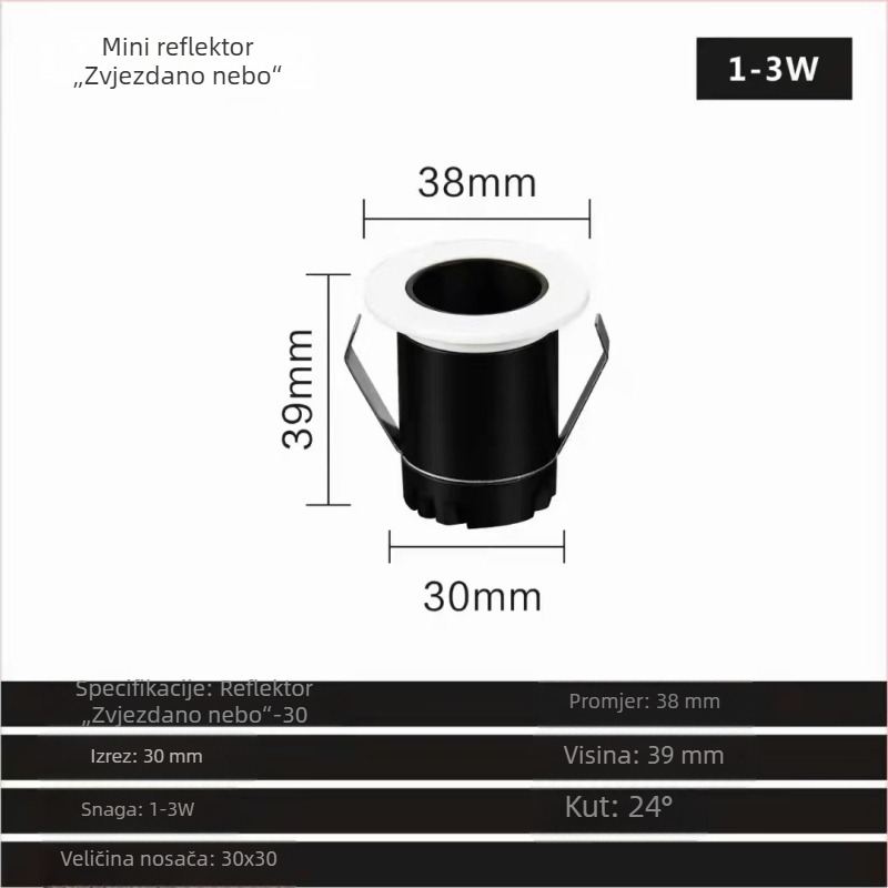 Ugrađeni stropni reflektor sa zvjezdanim nebom, mini LED reflektor s otvorom 3 cm, antirefleksija, za dnevni boravak i ormarić za vino