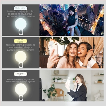 Prijenosno LED osvjetljenje za mobitel — tri temperature boje, poboljšava kožu i konture lica, za live streaming i selfije, HD fotografije i videa
