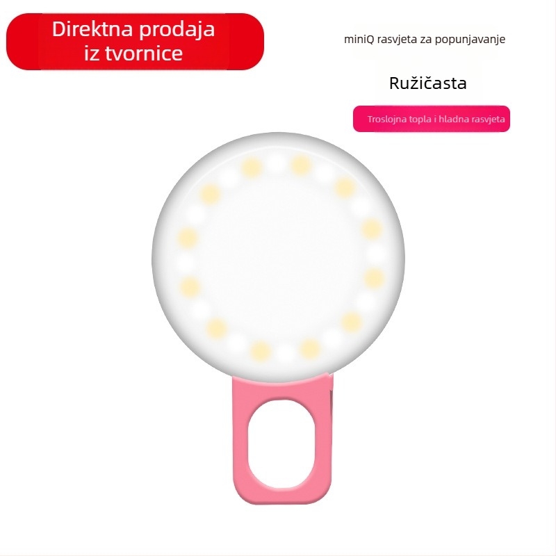 Prijenosno LED osvjetljenje za mobitel — tri temperature boje, poboljšava kožu i konture lica, za live streaming i selfije, HD fotografije i videa