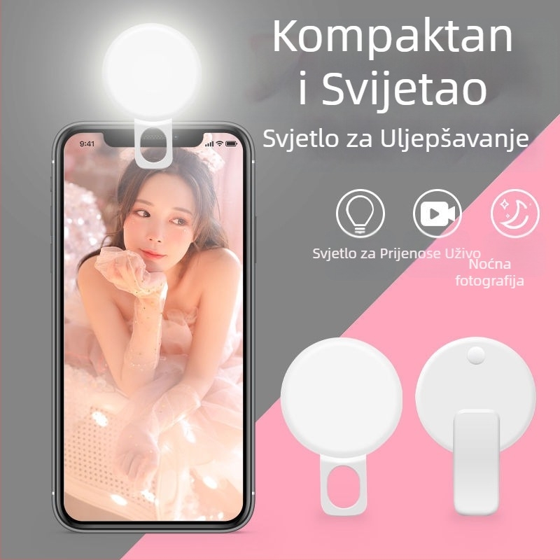 Prijenosno LED osvjetljenje za mobitel — tri temperature boje, poboljšava kožu i konture lica, za live streaming i selfije, HD fotografije i videa