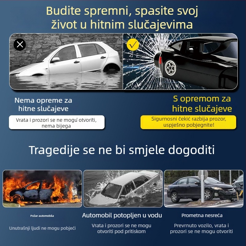 Klip za naočale u auto-stilu sa sigurnosnim čekićem i rezačem užadi — višenamjenski, tri u jedan