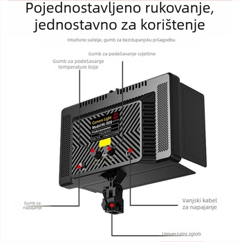 40W fotografijsko svjetlo s dvostrukim napajanjem ( baterija i mreža ), ABS mekani svjetlosni panel, svjetlo za uljepšavanje, trobojni LED za prijenos uživo, prilagodljiva jačina