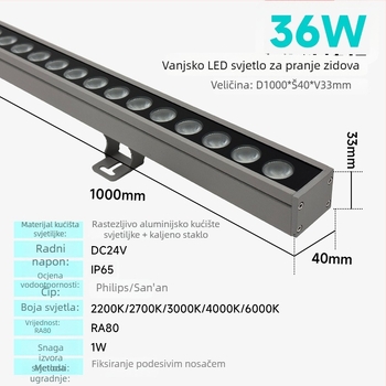 Vanjsko IP65 RGB linearno svjetlo za pranje zida, vodootporna rasvjeta za fasade i krajinu