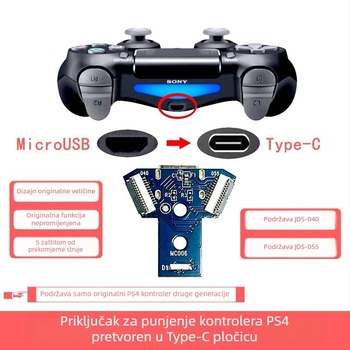 PS4 kontroler USB-C punjački interfejs, mala pločica DIY modifikacijski dodatak za originalnu drugu generaciju JDS-040/055