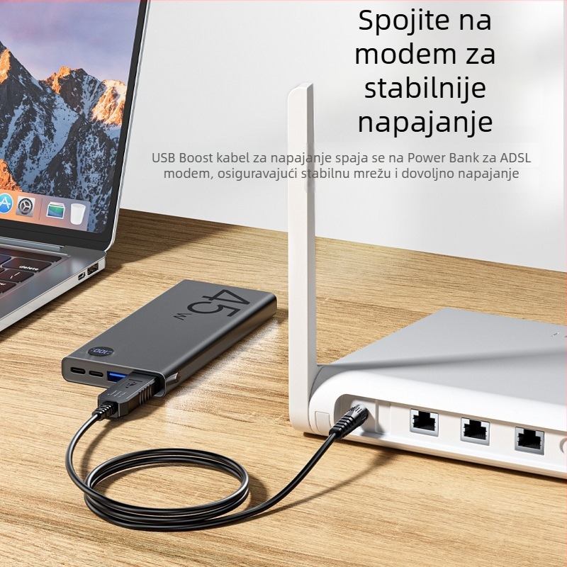 Jinghua USB boost kabel, 5V do 12V, 1A, okrugli priključak 5,5×2,5 mm, duljina 1 m – napajanje u nuždi za usmjerivače i ONT‑ove