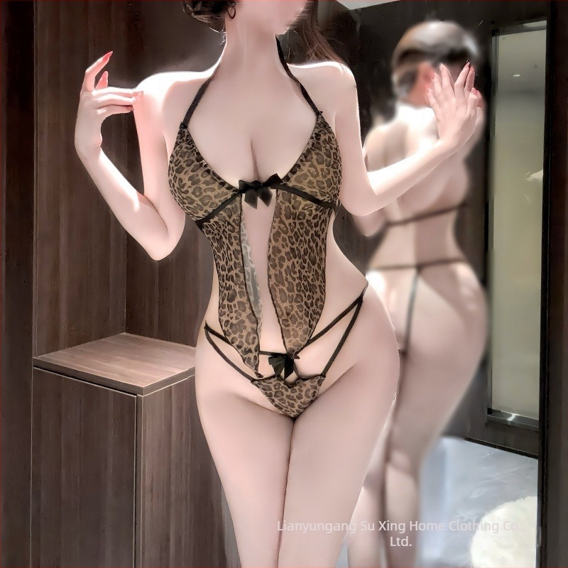 Plus-size seksi rublje s leopard uzorkom, trodjelni uniformni pidžama set
