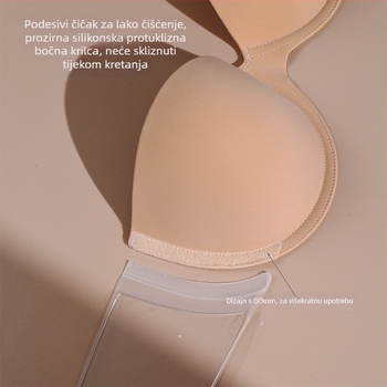 Sutien bez naramenica, push-up, protuklizni, duboki V dekolte, 3/4 košarica, bandeau stil