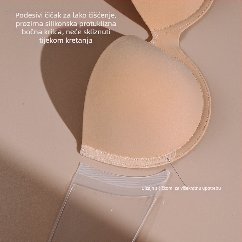 Sutien bez naramenica, push-up, protuklizni, duboki V dekolte, 3/4 košarica, bandeau stil