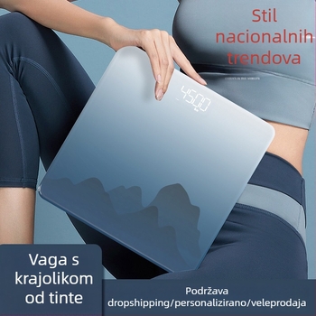 Pametna kompaktna vaga za tijelo za kućnu upotrebu, precizno mjerenje težine, postotka tjelesne masti, kalorija i vlage, USB punjenje, kaljeno staklo