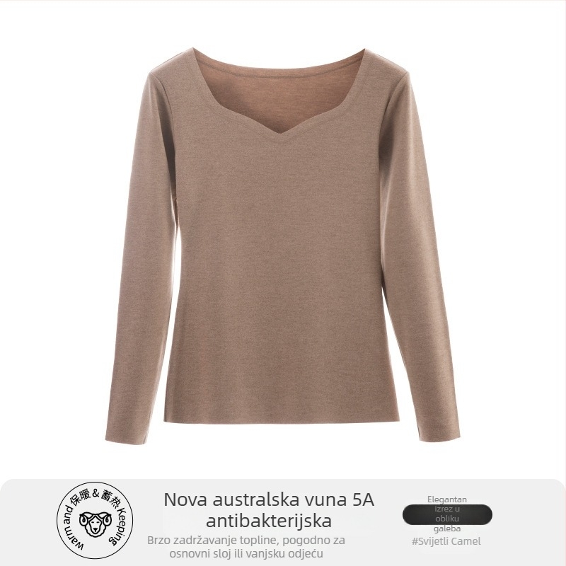 Ženska termalna majica s flisom, dvostrano četkana površina, V izrez, dugi rukav, zimska sloj od viskoze