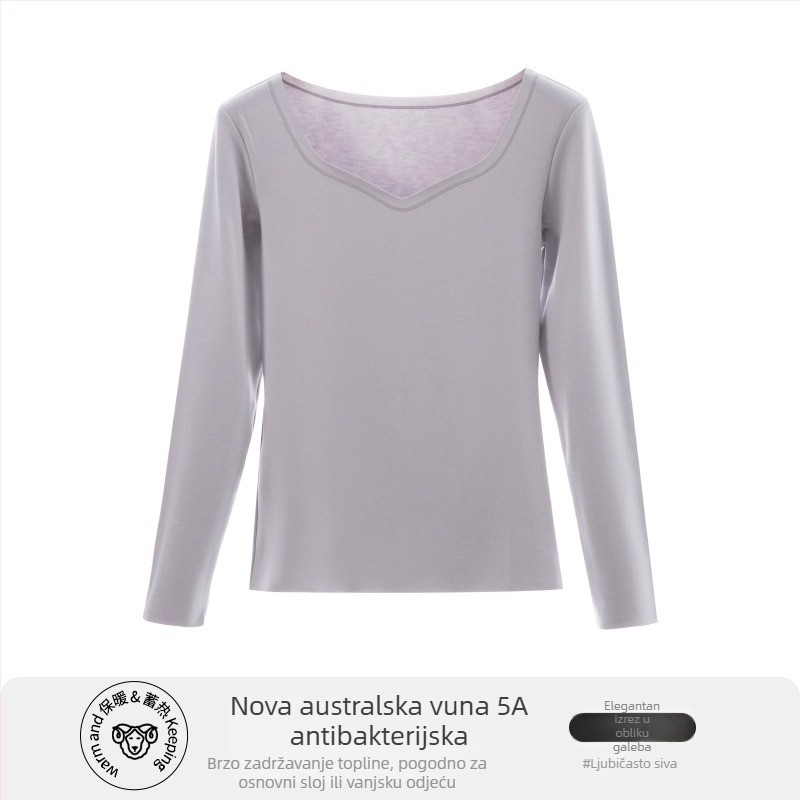 Ženska termalna majica s flisom, dvostrano četkana površina, V izrez, dugi rukav, zimska sloj od viskoze
