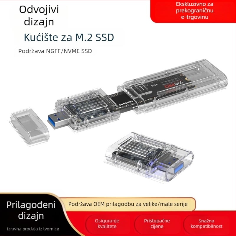 Vanjska kutija za SSD M.2 NVMe s prozirnim kućištem, USB 3.2, odvojiva