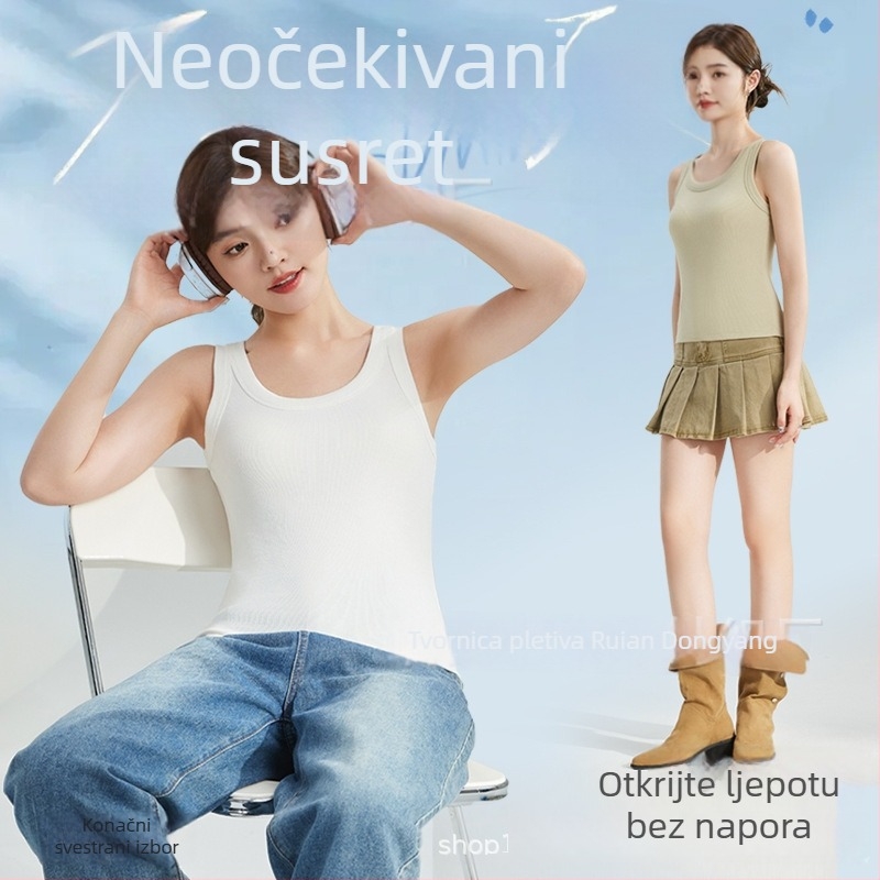 Ženski pamuk bez rukava top s okruglim izrezom, jednodobojan, lagani ljetni komad za slojevito odijevanje