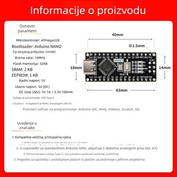 Kompatibilno s Arduino Nano razvojnom pločom, poboljšana verzija ATmega328P mikrokontrolera, ploča za početničko programiranje