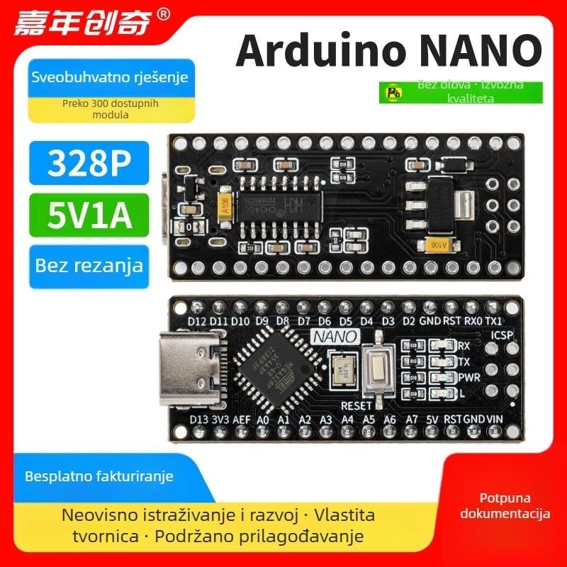 Kompatibilno s Arduino Nano razvojnom pločom, poboljšana verzija ATmega328P mikrokontrolera, ploča za početničko programiranje