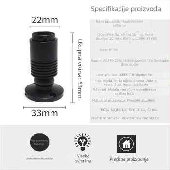 Bohao Lighting površinski montirani mini LED reflektor s podesivim zumom, za vitrine i ormare za nakit
