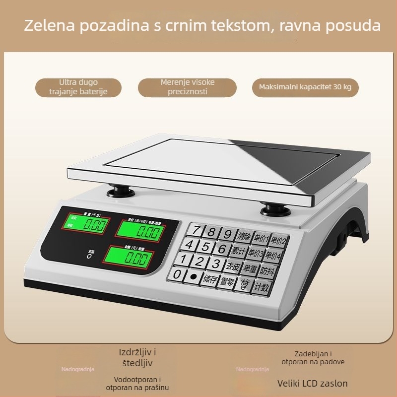 Kompaktna elektronička vaga 30 kg za poslovnu upotrebu, precizna kuhinjska vaga za prodaju povrća na štandu