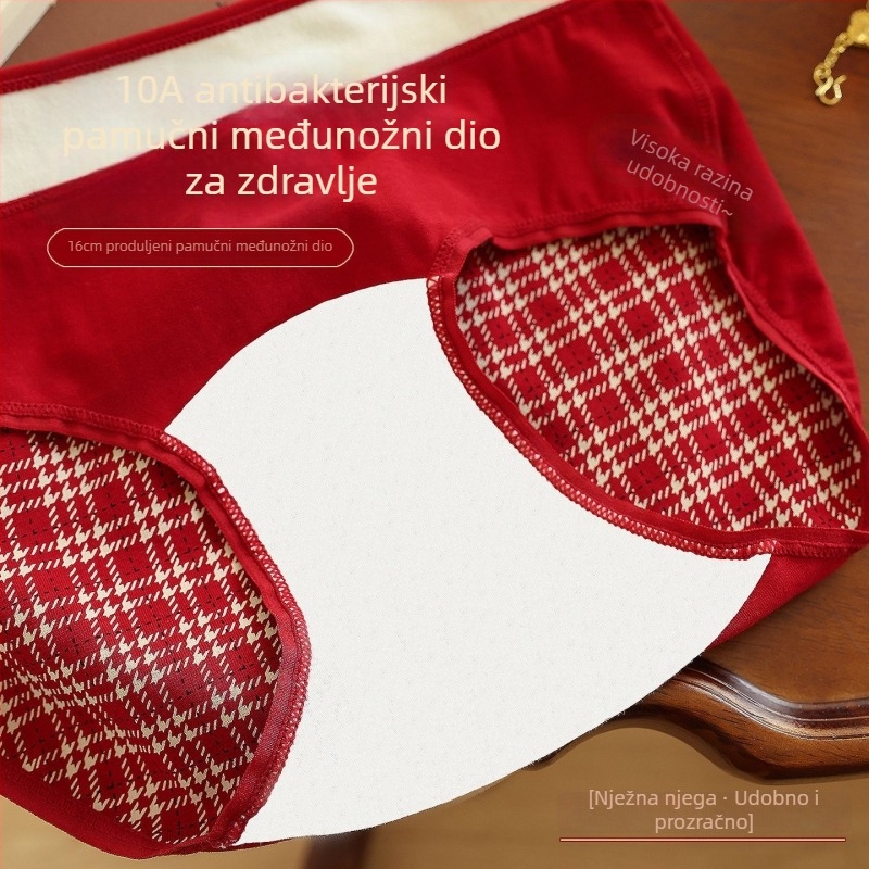 10A antibakterijske pamukaste ženske gaćice s produženim preponskim dijelom, velika veličina, udobne, crvene