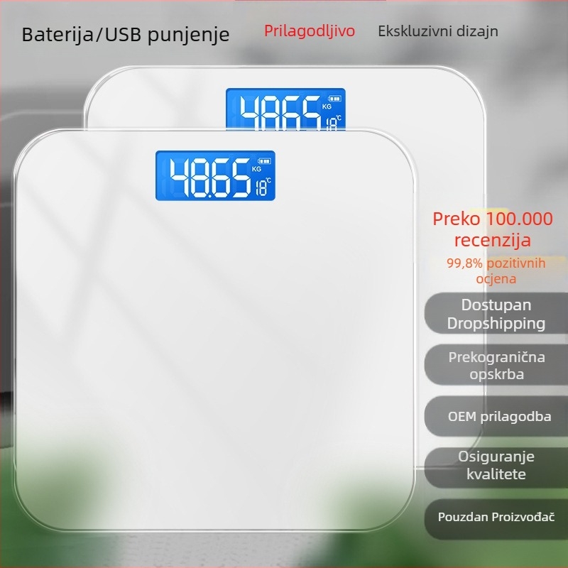 Kućna vaga s Bluetoothom – precizna digitalna vaga, mjerenje tjelesne masnoće i vlage, napajanje baterijom, za odrasle