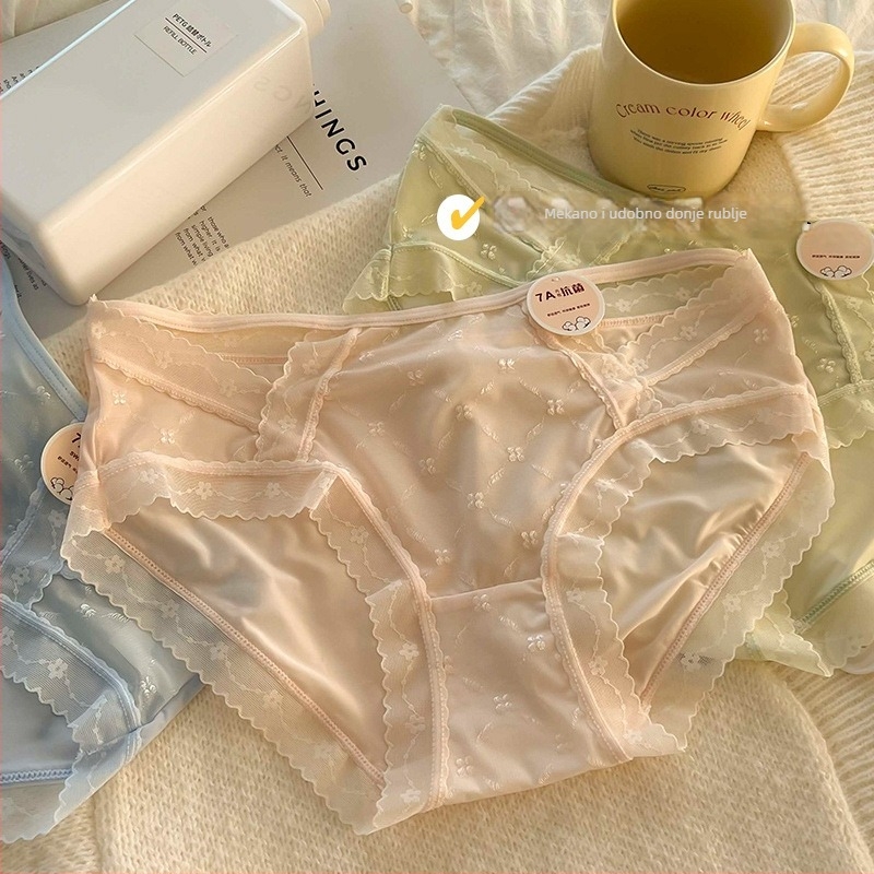 7A antibakterijske čipkaste gaćice za žene, od ice silk materijala, bezšivne, s pamukom u području prepona, srednji struk, trokutasti kroj, antibakterijske i brzo sušeće