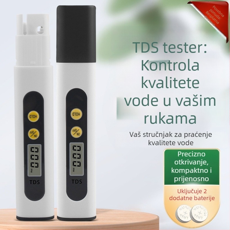 Kućni TDS tester za vodu – prijenosni mjerni alat kvalitete vode (0–9990 ppm, 3V)