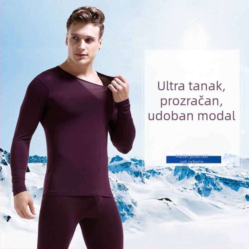 Muški modalni tanak termalni set za jesen-zimu – majica s okruglim izrezom i hlače