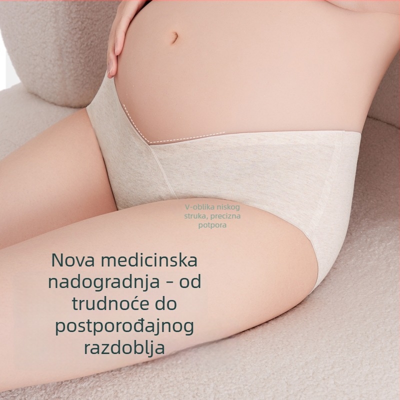 Gaćice za trudnice s niskim strukom od 100% pamuka, antibakterijske, podrška trbuhu u obliku V, dvostruka namjena za trudnoću i postporođajni period