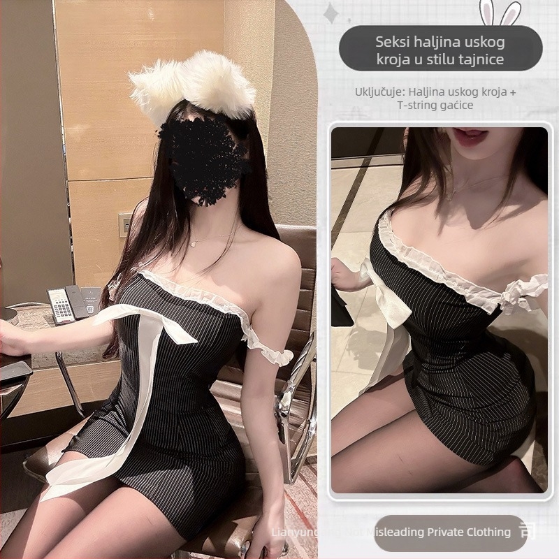 Seksi komplet donjeg rublja s čipkastim noćnim odjevnim komadom i uskom bodycon suknjom u stilu sekretarice