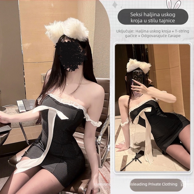 Seksi komplet donjeg rublja s čipkastim noćnim odjevnim komadom i uskom bodycon suknjom u stilu sekretarice