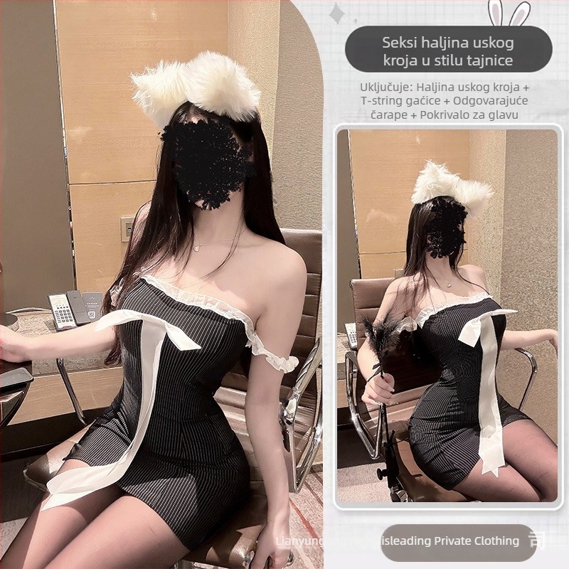 Seksi komplet donjeg rublja s čipkastim noćnim odjevnim komadom i uskom bodycon suknjom u stilu sekretarice