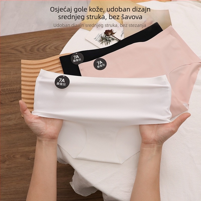 Ženske gaćice od Ice Silk, srednje visine struka, bezšivne, mekane i antibakterijske, podstava od 7A svile