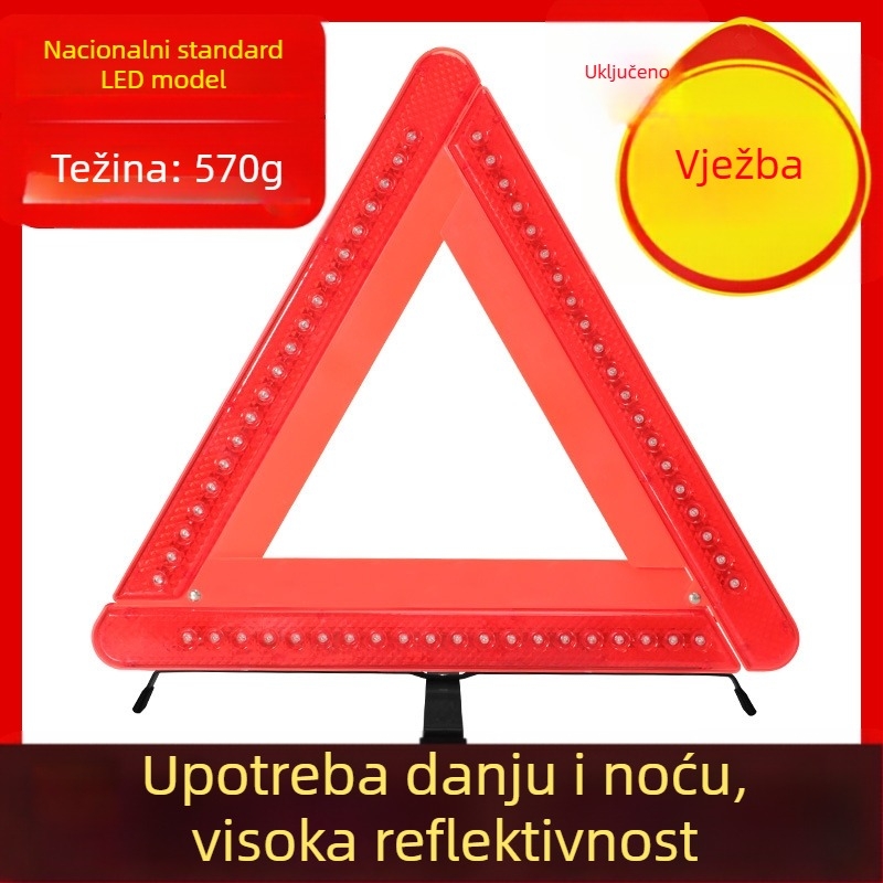 Automobilski sigurnosni trokut s reflektirajućom postoljem, sklopivi vatrogasni aparat i noćno svijetleća sigurnosna oprema