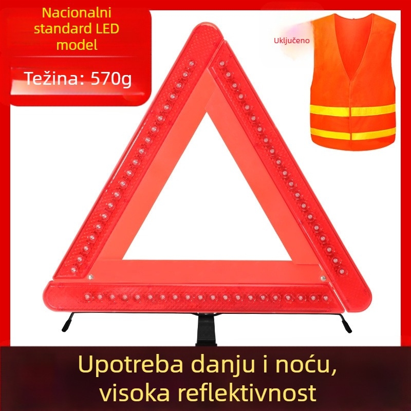 Automobilski sigurnosni trokut s reflektirajućom postoljem, sklopivi vatrogasni aparat i noćno svijetleća sigurnosna oprema