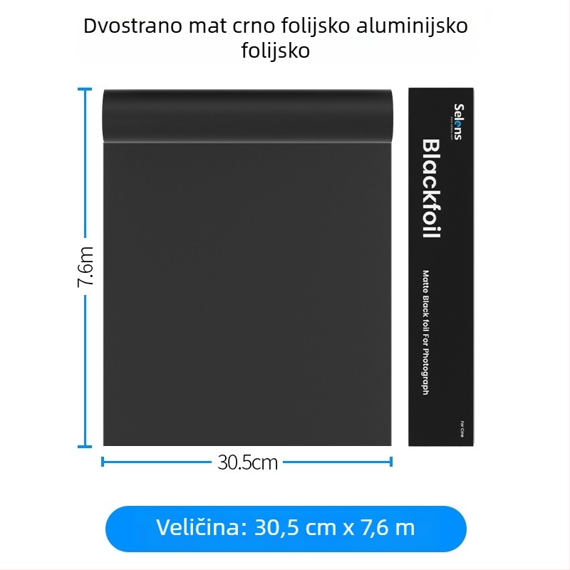 Crni fotografijski pozadinski papir s aluminijskom folijom i tkaninom koja upija svjetlo, dodaci za kontrolu osvjetljenja