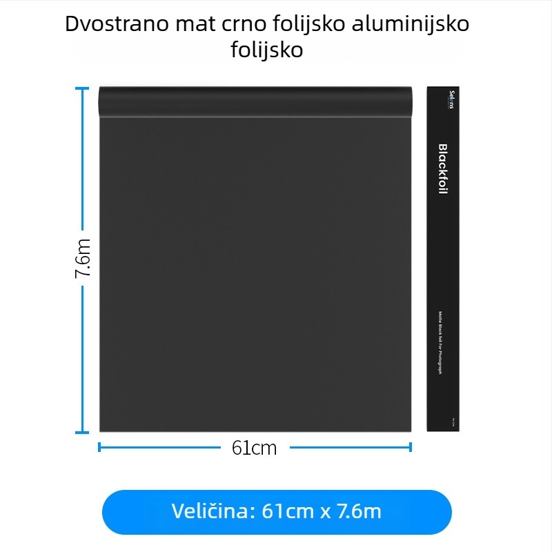 Crni fotografijski pozadinski papir s aluminijskom folijom i tkaninom koja upija svjetlo, dodaci za kontrolu osvjetljenja