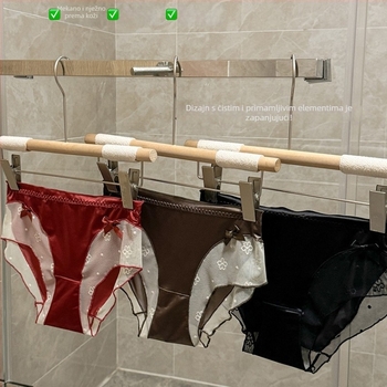 Nova ženska satenska čipkasta gaćica s produženim preponama, antibakterijska postava, kontrastna mašna, seksi srednje visoke trokutaste gaćice