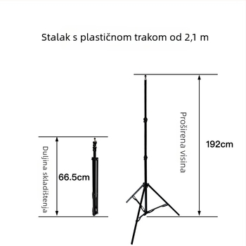 2,1 m mobilni stalak za livestream s podnim trojnožnim stativom, rasvjetom i termometrom