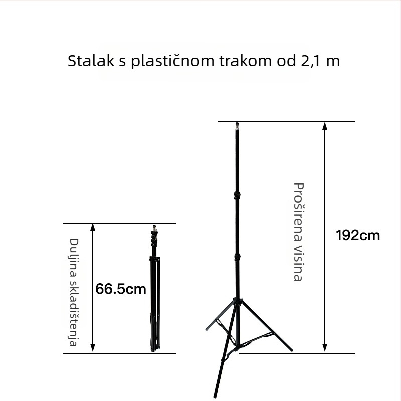 2,1 m mobilni stalak za livestream s podnim trojnožnim stativom, rasvjetom i termometrom