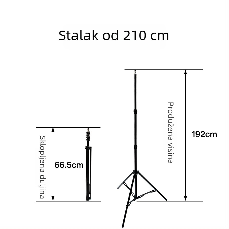 2,1 m mobilni stalak za livestream s podnim trojnožnim stativom, rasvjetom i termometrom