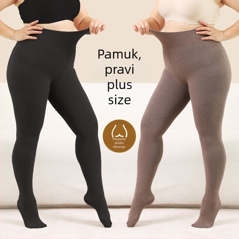 Ženske pluz veličine sive hlačne tajice s fleece podstavom, za jesen-zimu, vertikalne pruge, neproziran, oblik kompresije