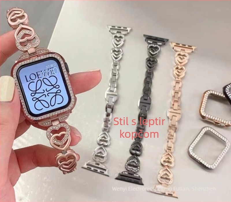 Metalna narukvica za sat s lancem u obliku srca, 22 mm, kompatibilna s Apple Watch, Huawei i Samsung, za žene