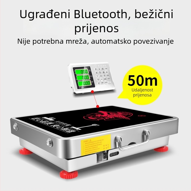 Bežična prijenosna trgovinska elektronička vaga, kapacitet 300 kg, ručna, odvojiva, kompaktna