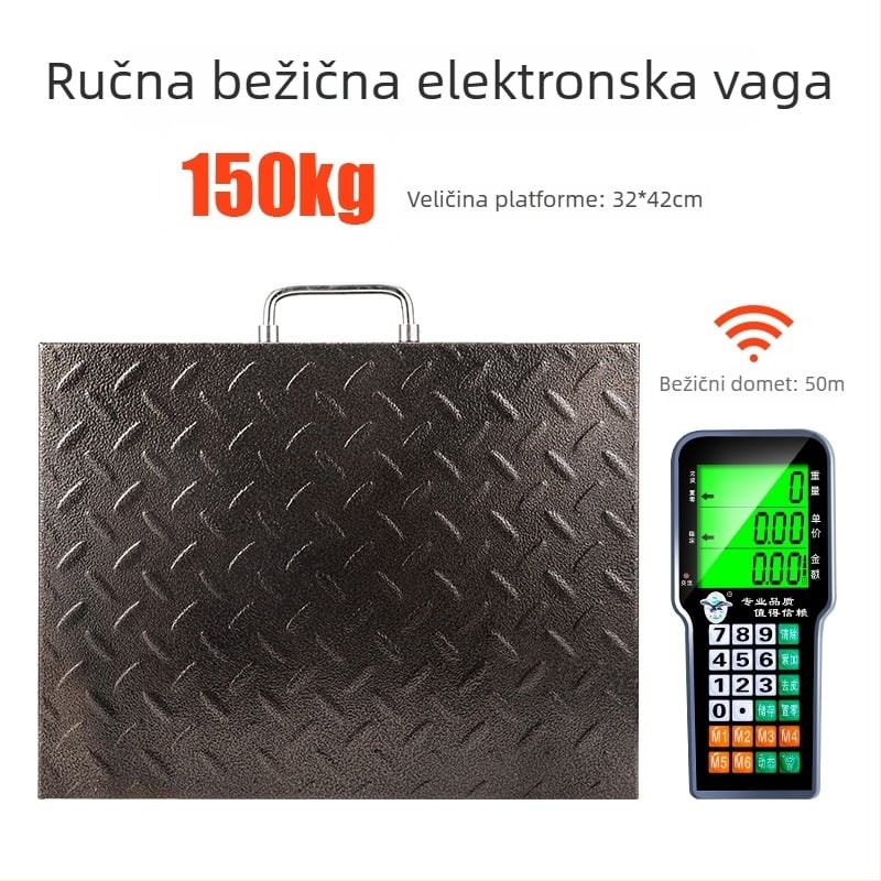 Bežična prijenosna trgovinska elektronička vaga, kapacitet 300 kg, ručna, odvojiva, kompaktna