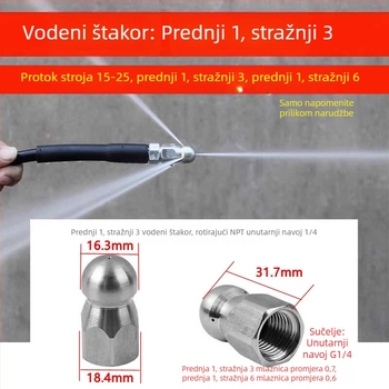 Kompaktni visokotlačni alat za čišćenje odvoda, za kuhinjske odvodne cijevi, nastavak za glavu za čišćenje
