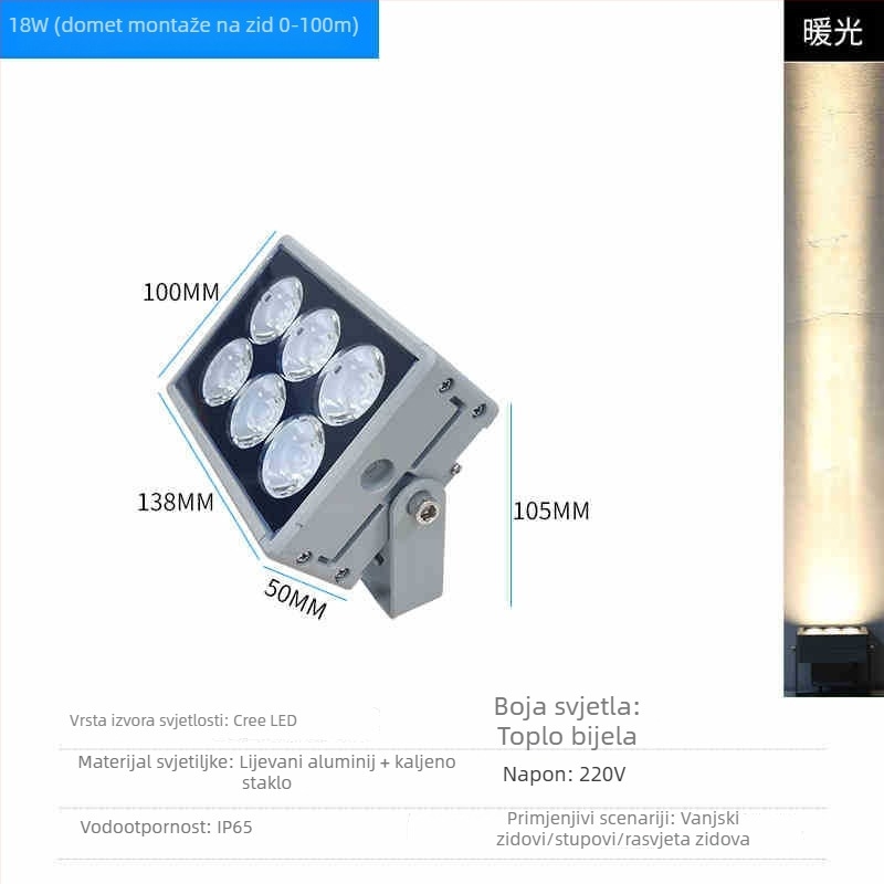 LED vanjski vodootporni zidni projektor, IP65, visoka svjetlost, osvjetljenje fasade