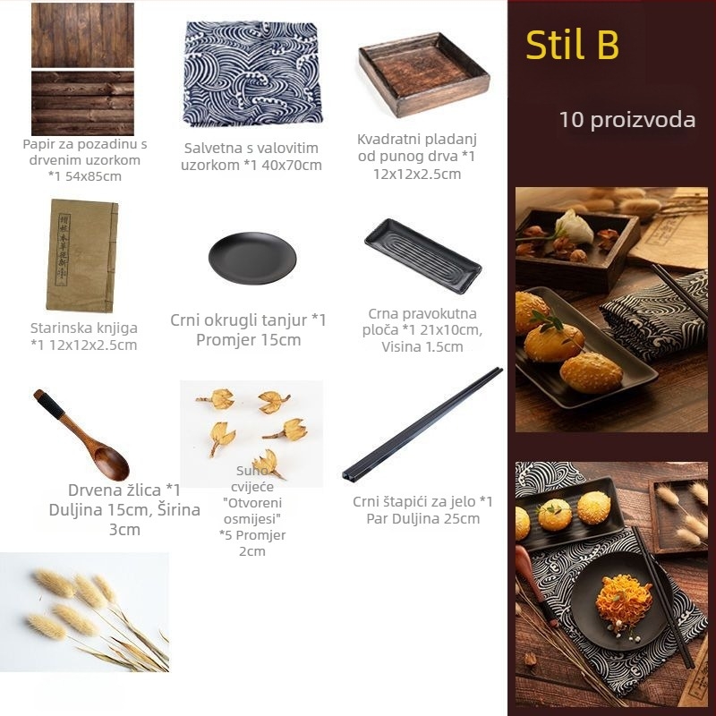 Set rekvizita za fotografiranje u kineskom stilu, retro pozadina za fotografiranje hrane i ukrasi za grickice